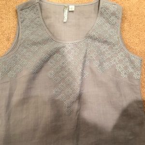 A blue, detailed tank top